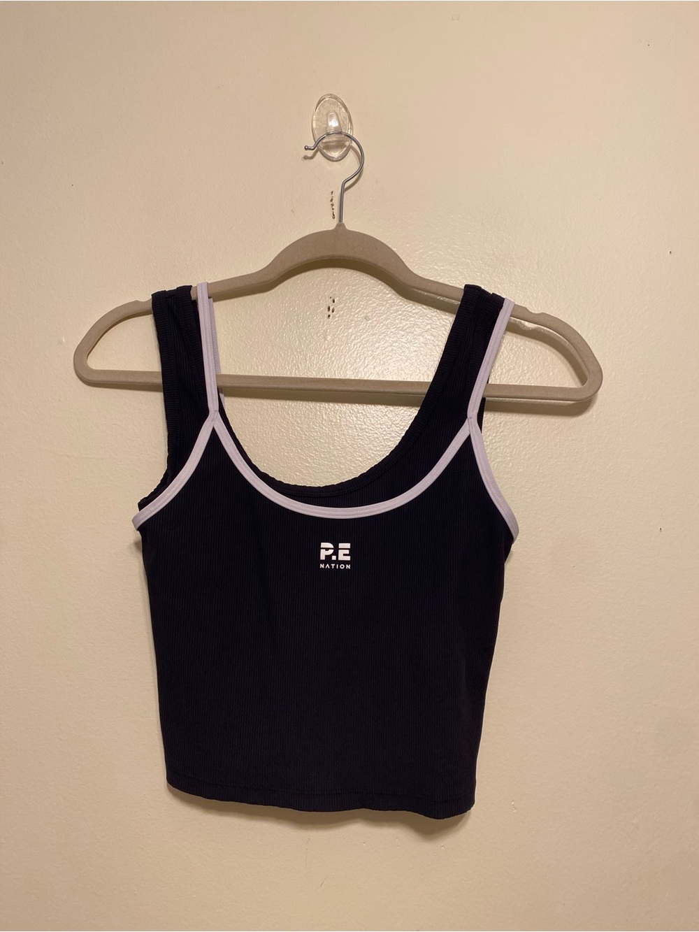 P.E Nation Black Cropped Rib Tank with White Trim. Size S
